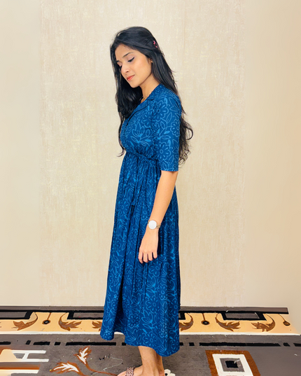 Surat Cotton Floral Print Frock with Adjustable Tie Yoke EC064