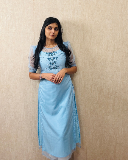 Hand Embroidered Soft Organza Kurti with Butter Crepe Lining EC033