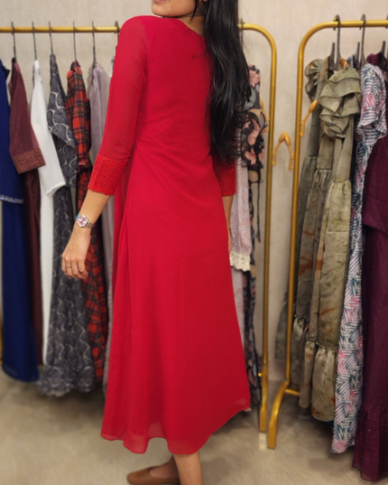 Cherry Red Georgette Kurti with Sequins Work – EC020
