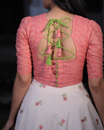 Cotton Skirt and Top with Embroidery and Sequin Work EC062