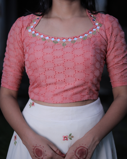 Cotton Skirt and Top with Embroidery and Sequin Work EC062
