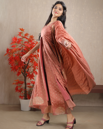 EC076 – Vichithra Foil Silk Festive Kurti Set