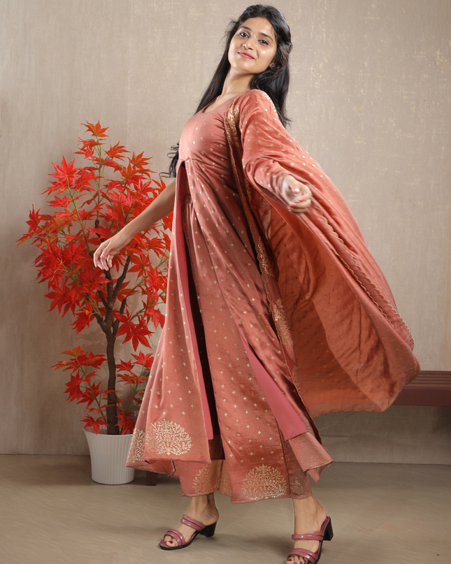 EC076 – Vichithra Foil Silk Festive Kurti Set