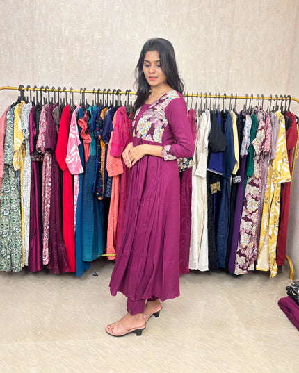 EC046 – Cotton Rayon Floral Yoke Co-ord Set with Embroidered Detailing