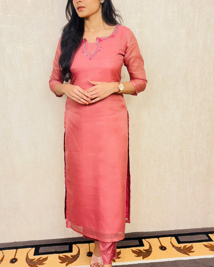 Cotta Net Embroidered Kurta with Crepe Pencil Pant EC032