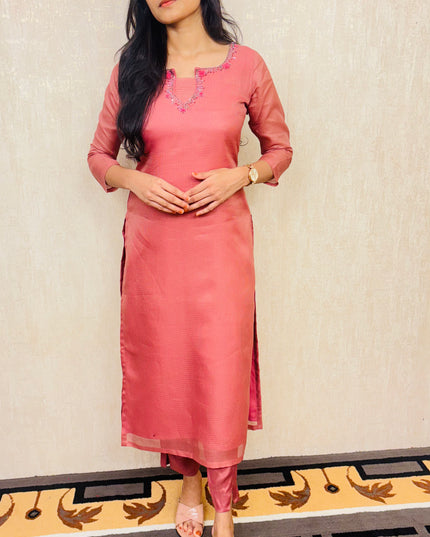 Cotta Net Embroidered Kurta with Crepe Pencil Pant EC032