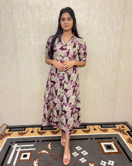 EC019 – Floral Soft Cotton Kurti with Princess Cut & Puffed Sleeves