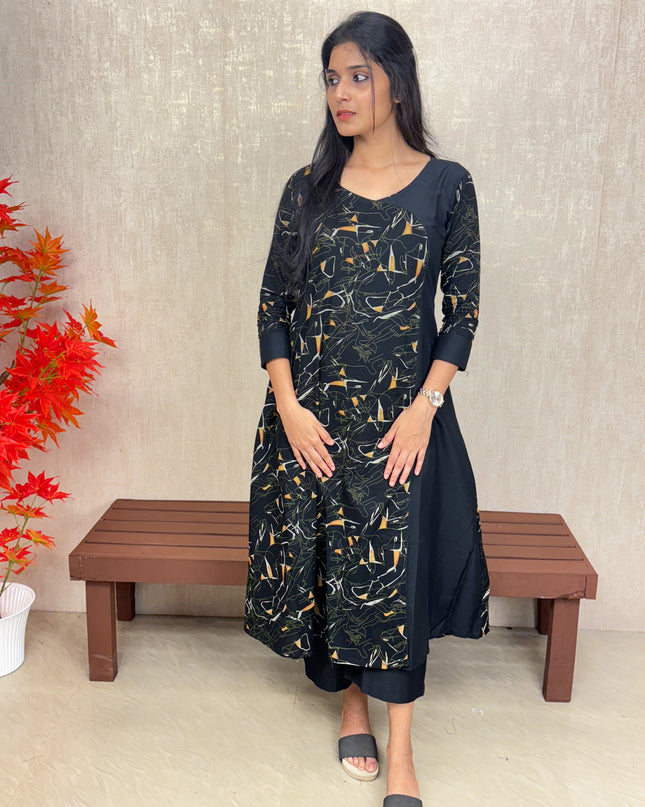 Black Abstract Print Cotton Co-ord Set – EC070