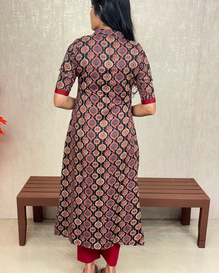 Printed Cotton A-Line Kurti with Pin Tuck Yoke – EC073