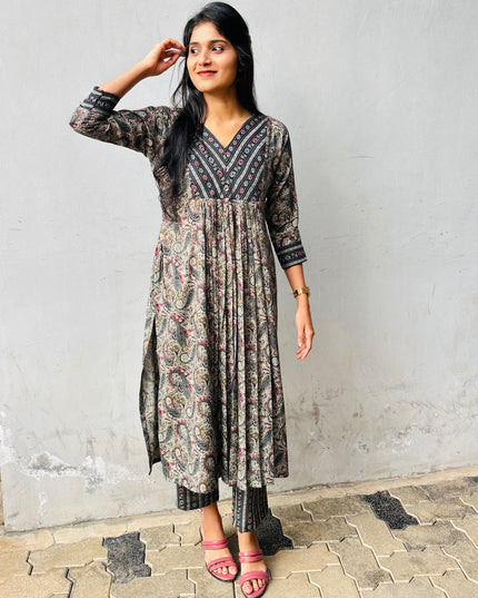 Paisley Printed Super Rayon Kurta Set with Pencil Bottom – EC06