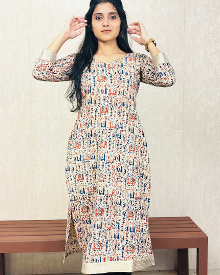 Kalankari Cotton Printed Kurti with Golden Border – EC077