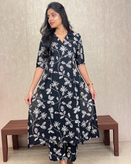 Black & White Jaipur Cotton Co-ord Set – EC078