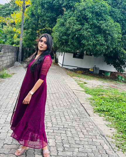 Deep Wine 2-Piece Georgette Dress with Overcoat – EC05
