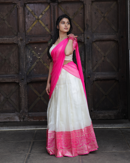 Ivory and Pink Davani (Half Saree) EC063