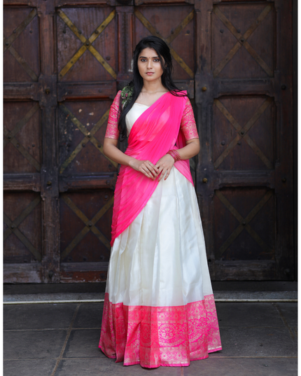 Ivory and Pink Davani (Half Saree) EC063