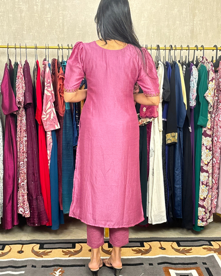 Bloomi Badhri Silk Co-ord Set – Hand Embroidered EC047