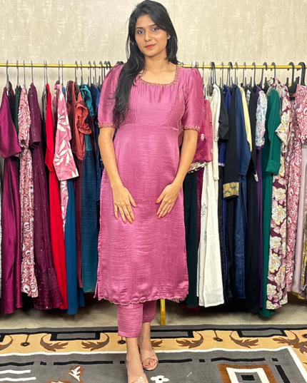 Bloomi Badhri Silk Co-ord Set – Hand Embroidered EC047