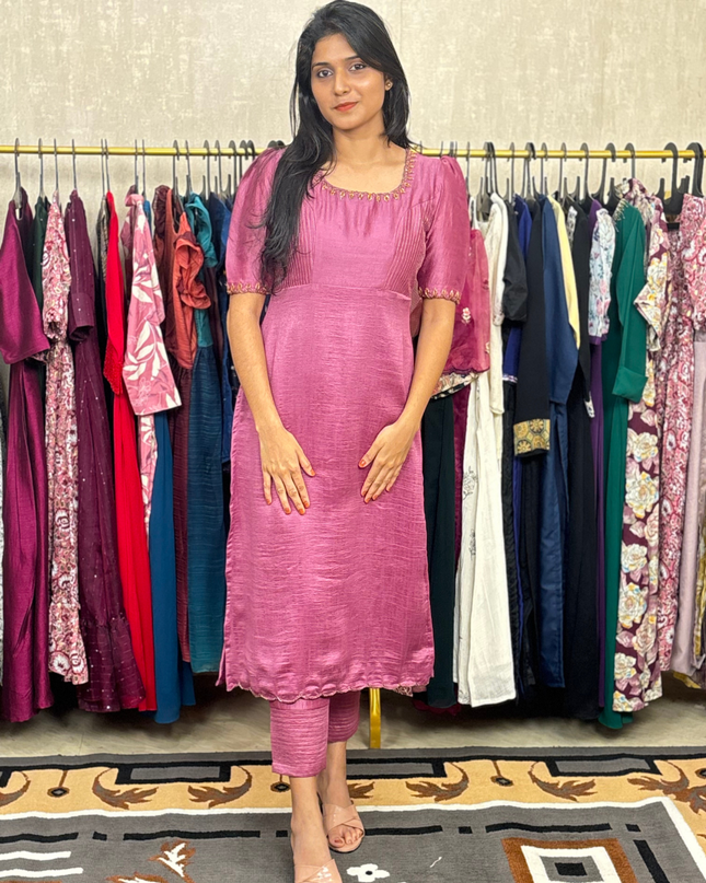 Bloomi Badhri Silk Co-ord Set – Hand Embroidered EC047