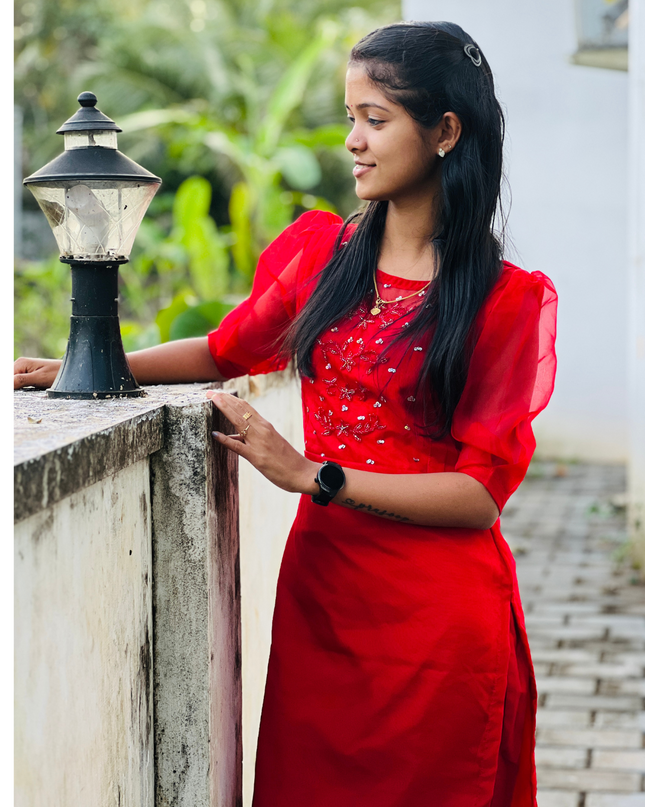 Hand Embroidered Soft Organza Kurti with Butter Crepe Lining EC033