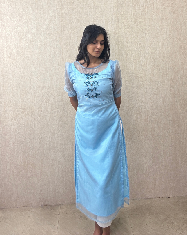 Hand Embroidered Soft Organza Kurti with Butter Crepe Lining EC033