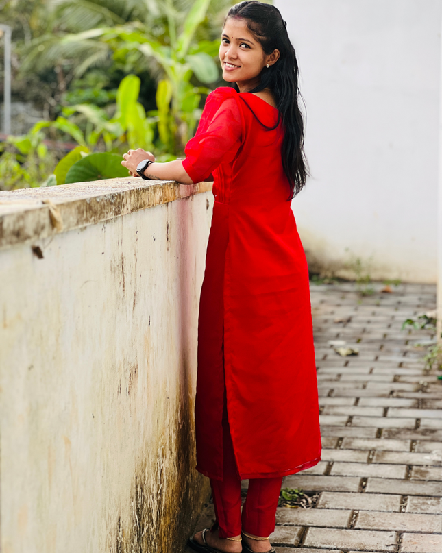 Hand Embroidered Soft Organza Kurti with Butter Crepe Lining EC033