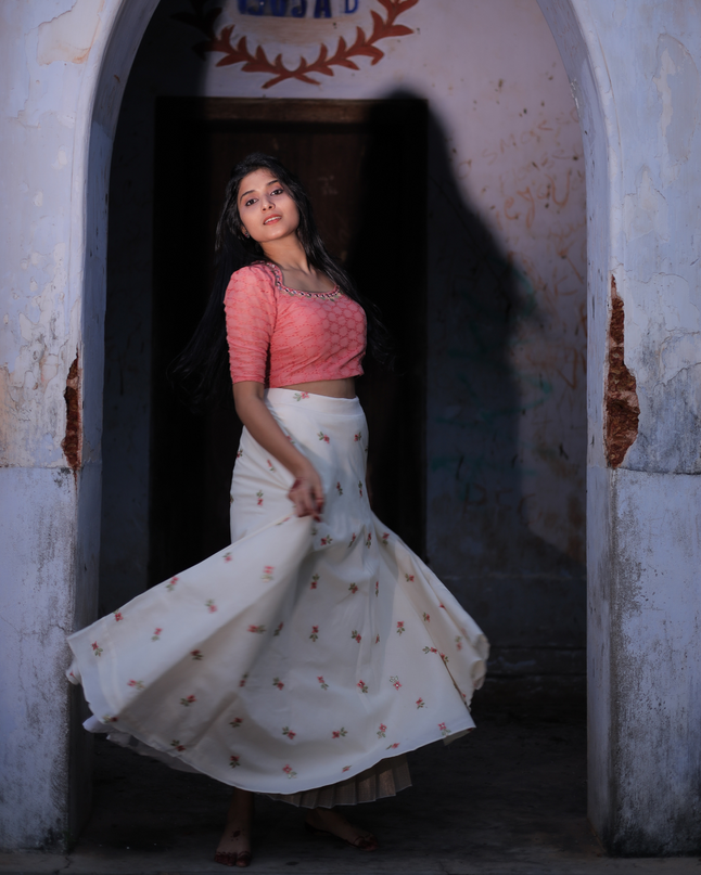 Cotton Skirt and Top with Embroidery and Sequin Work EC062