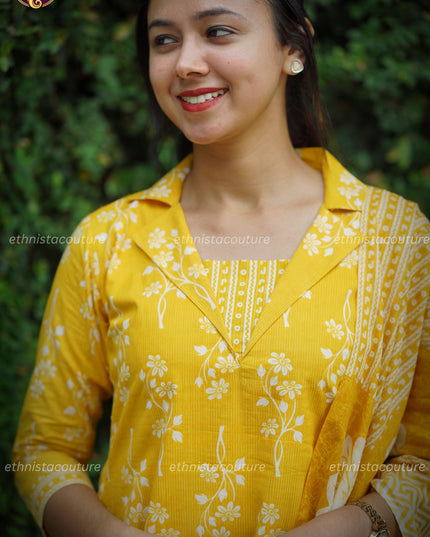 EC132 – Sunshine Bloom Cotton Kurti Set – Graceful Comfort in Every Step ☀️🌼
