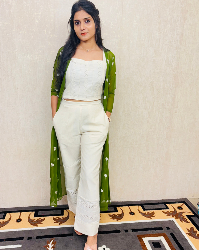 Georgette Jacket with Hakoba Cotton Kurti and Flex Cotton Pants EC053