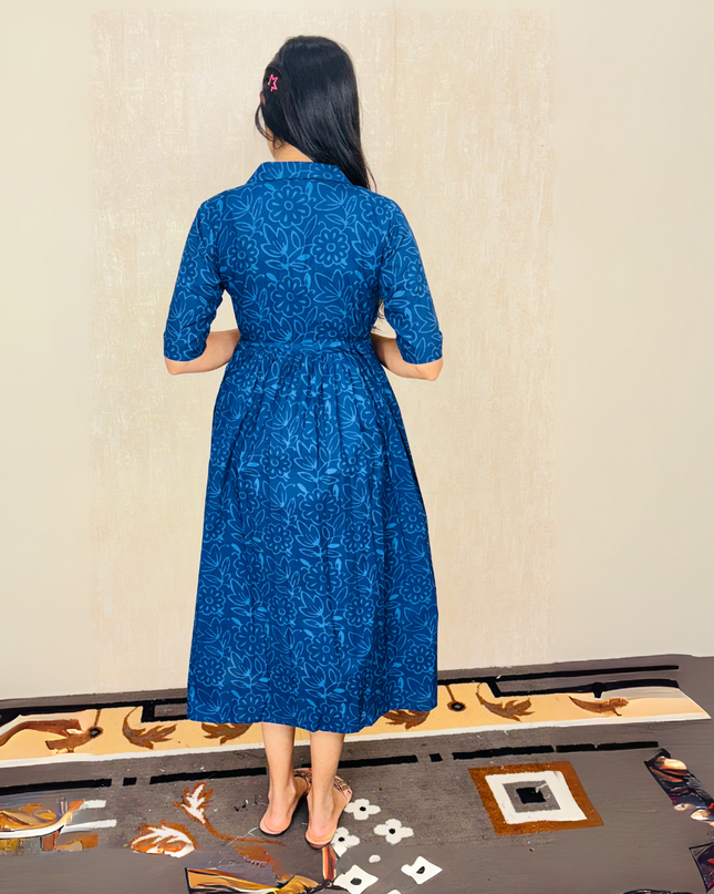 Surat Cotton Floral Print Frock with Adjustable Tie Yoke EC064