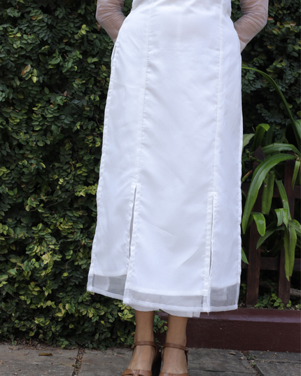 Pure White Soft Organza Kurti Set with Embroidered Yoke – EC088
