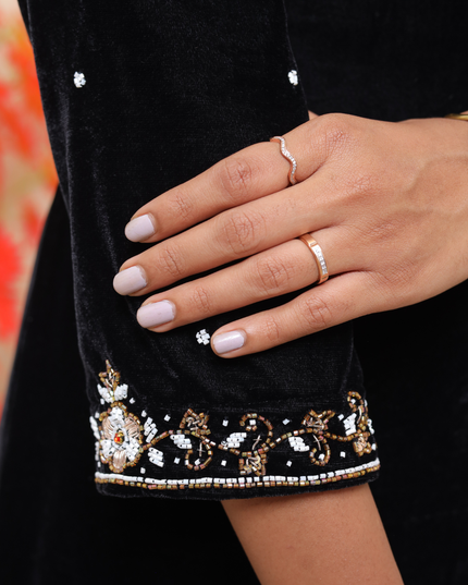 EC085 – Black Velvet Kurti Set with Hand-Embroidered Neckline & Tie-Up Back