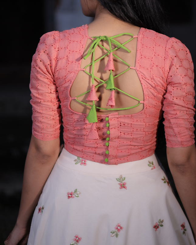 Cotton Skirt and Top with Embroidery and Sequin Work EC062