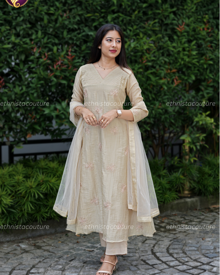 EC140-Golden Grace Aariwork Kurti Set – Timeless Elegance in Every Detail ✨💛