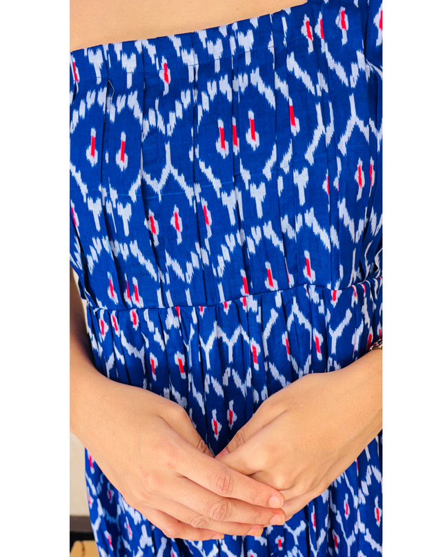 Royal Blue Ikat-Print Cotton Midi Dress – EC068