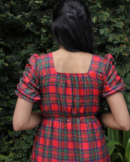 EC087 – Red Checked Pure Cotton Midi Dress