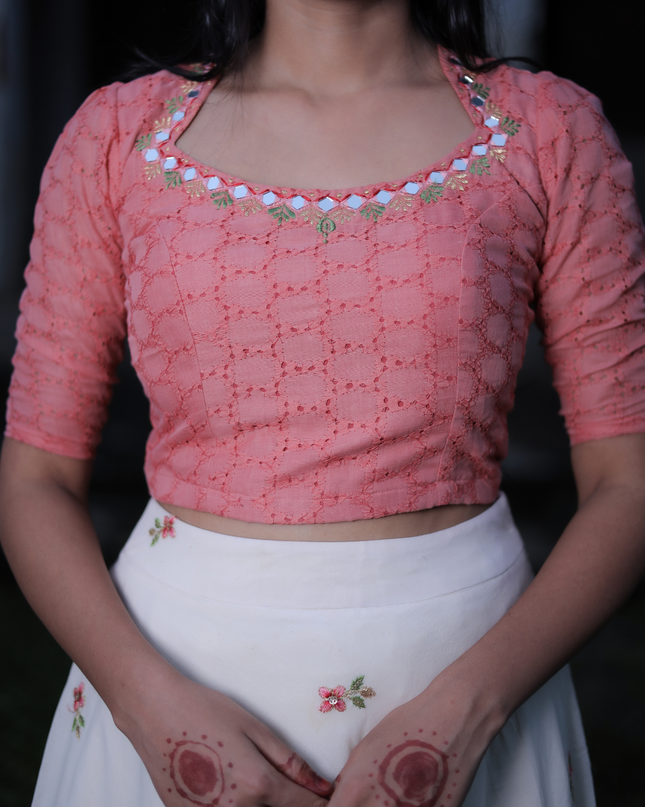 Cotton Skirt and Top with Embroidery and Sequin Work EC062