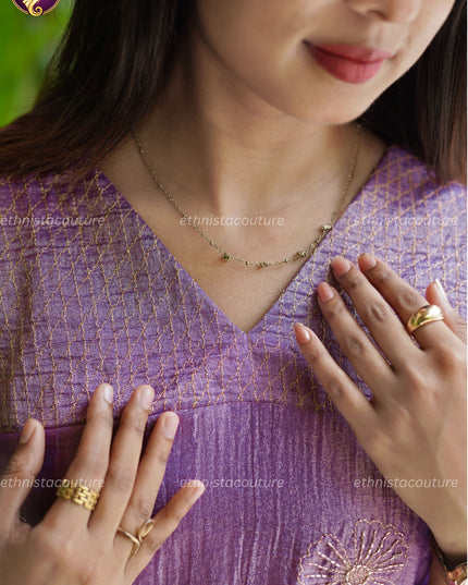 EC141 - Metallic Lilac Purple Salsa Crushed A-Line Kurti Set with Aari Work & Butterfly Net Dupatta