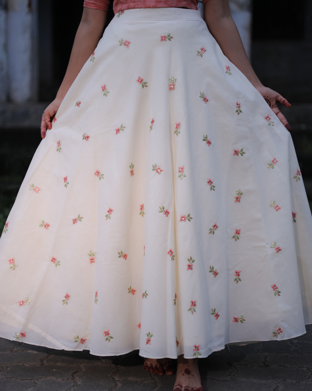 Cotton Skirt and Top with Embroidery and Sequin Work EC062