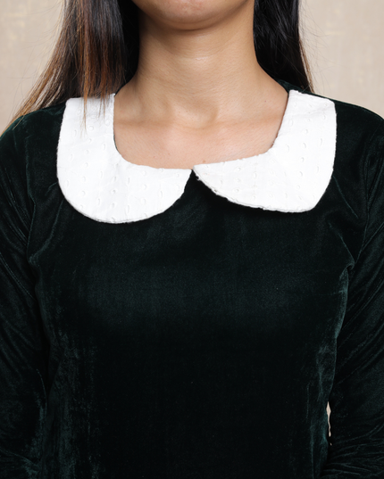 Premium Soft Velvet Christmas Dress – Red & Green  (EC084)