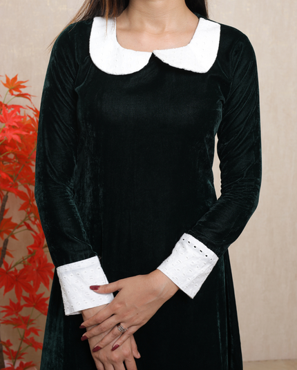 Premium Soft Velvet Christmas Dress – Red & Green  (EC084)