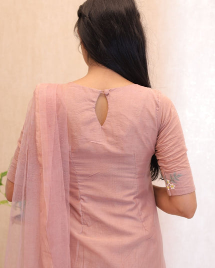 Peach Mul Chanderi Kurta Set -EC105