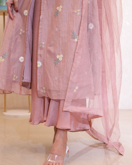 Peach Mul Chanderi Kurta Set -EC105