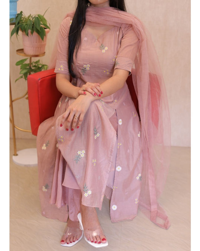 Peach Mul Chanderi Kurta Set -EC105