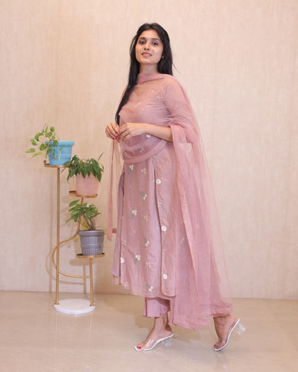 Peach Mul Chanderi Kurta Set -EC105