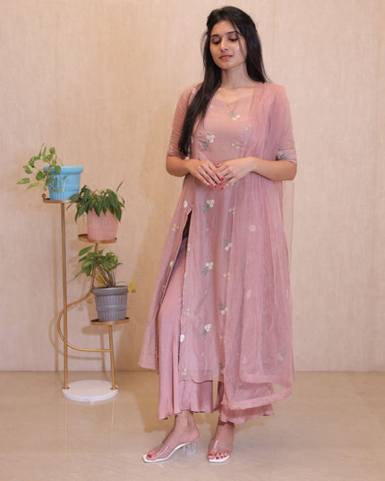 Peach Mul Chanderi Kurta Set -EC105