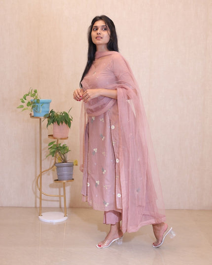 Peach Mul Chanderi Kurta Set -EC105