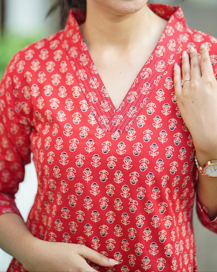EC130 — Crimson Red Cotton Set – Timeless Everyday Charm ❤️