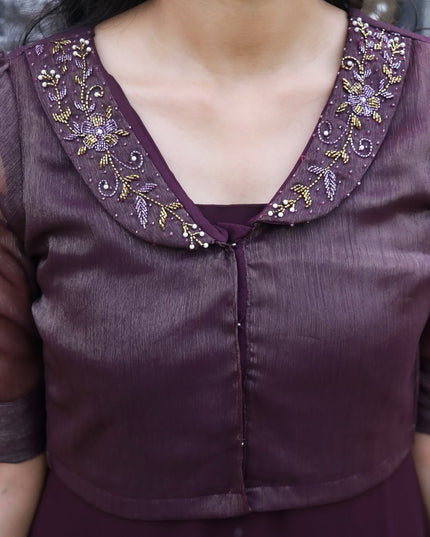 Two-Piece Georgette Jacket Dress with Hand Work – EC01