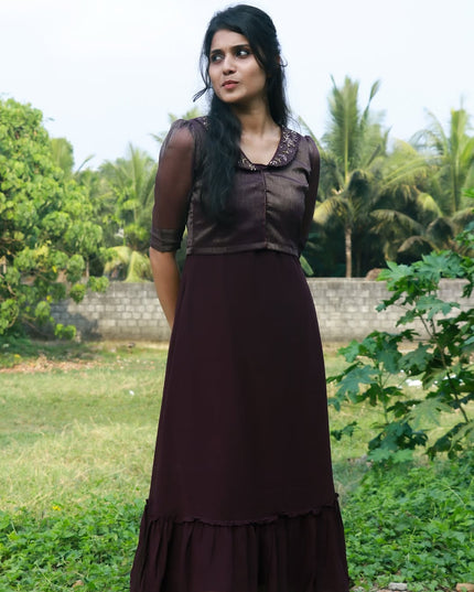 Two-Piece Georgette Jacket Dress with Hand Work – EC01