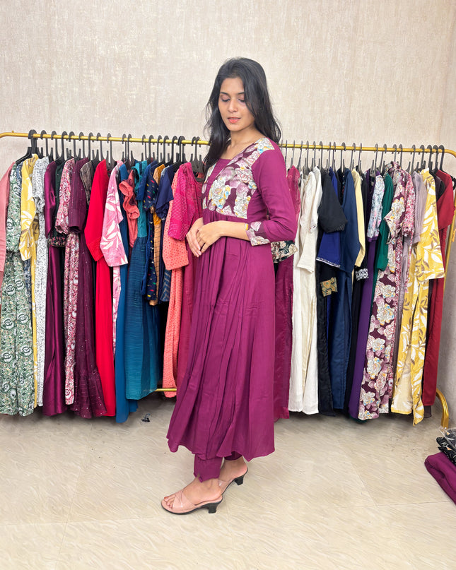EC046 – Cotton Rayon Floral Yoke Co-ord Set with Embroidered Detailing
